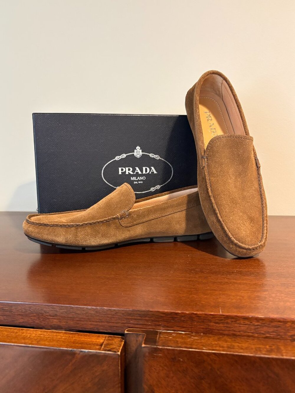 Prada Cognac Suede Driving Mocs